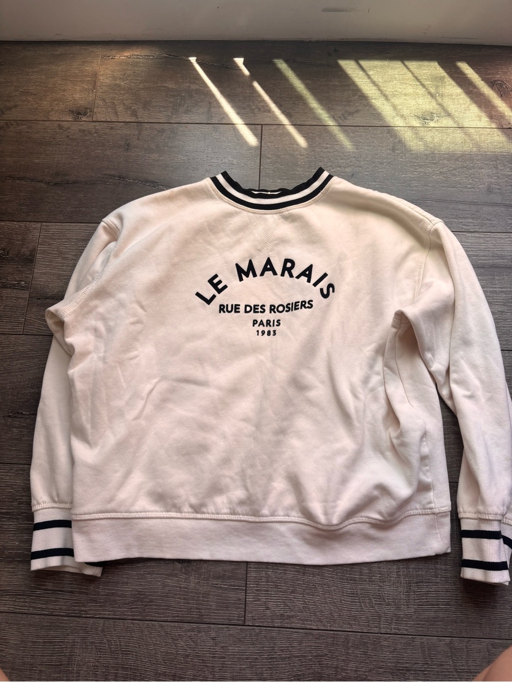 Cream Crewneck Sweater with Black Trim